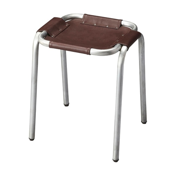 Transitional Industrial Chic Rectangular Canvas Stool in Zink Finish