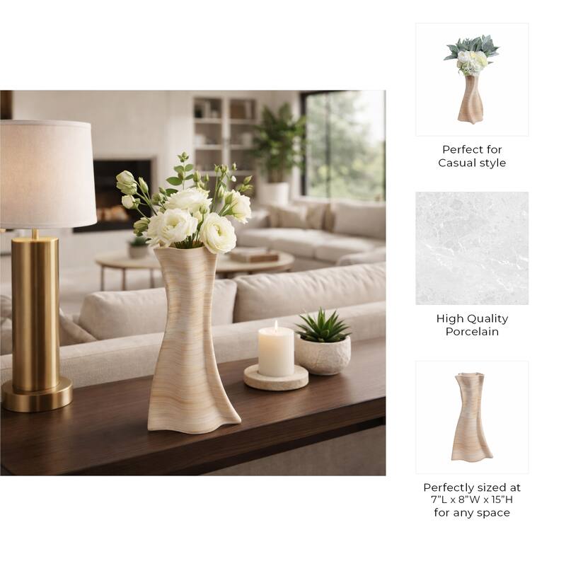 Decorative Vase - Tan Porcelain 3D Printed Textured