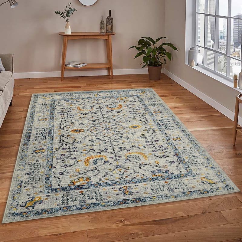 Marissa Mae Polypropylene Persian Boho Chic Rug - 3'3" x 5' - Ivory/Yellow