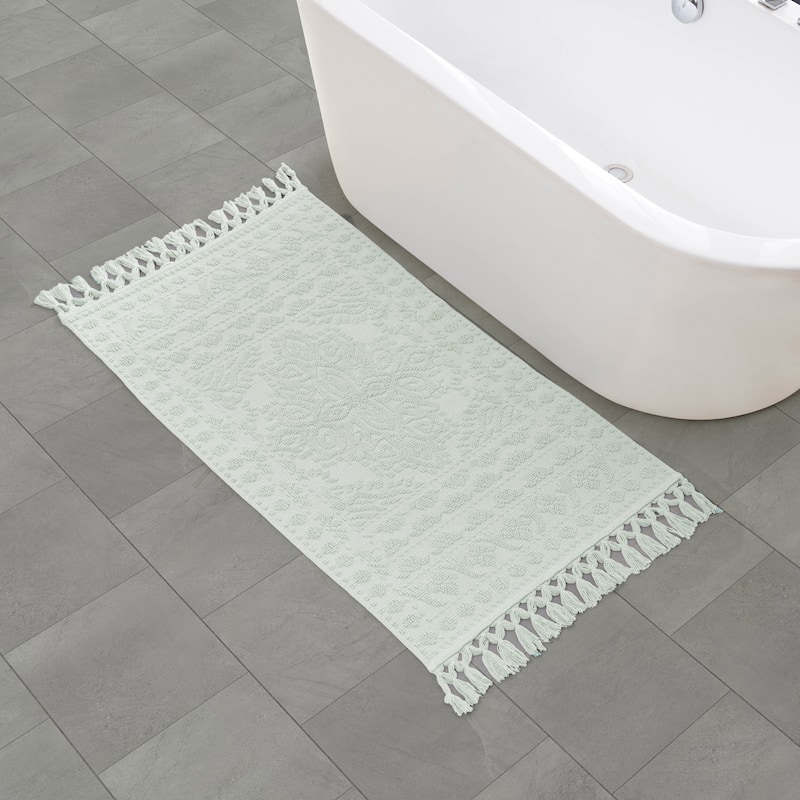 French Connection Nellore Fringe Cotton Bath Rug - 26x49 - Light Blue