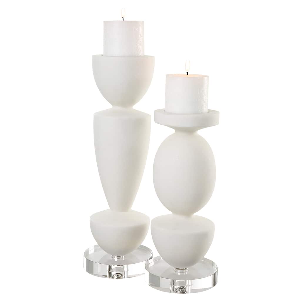 Uttermost Lido White Stone Candleholders, Set Of 2 - 5"W x 16"H x 5"D