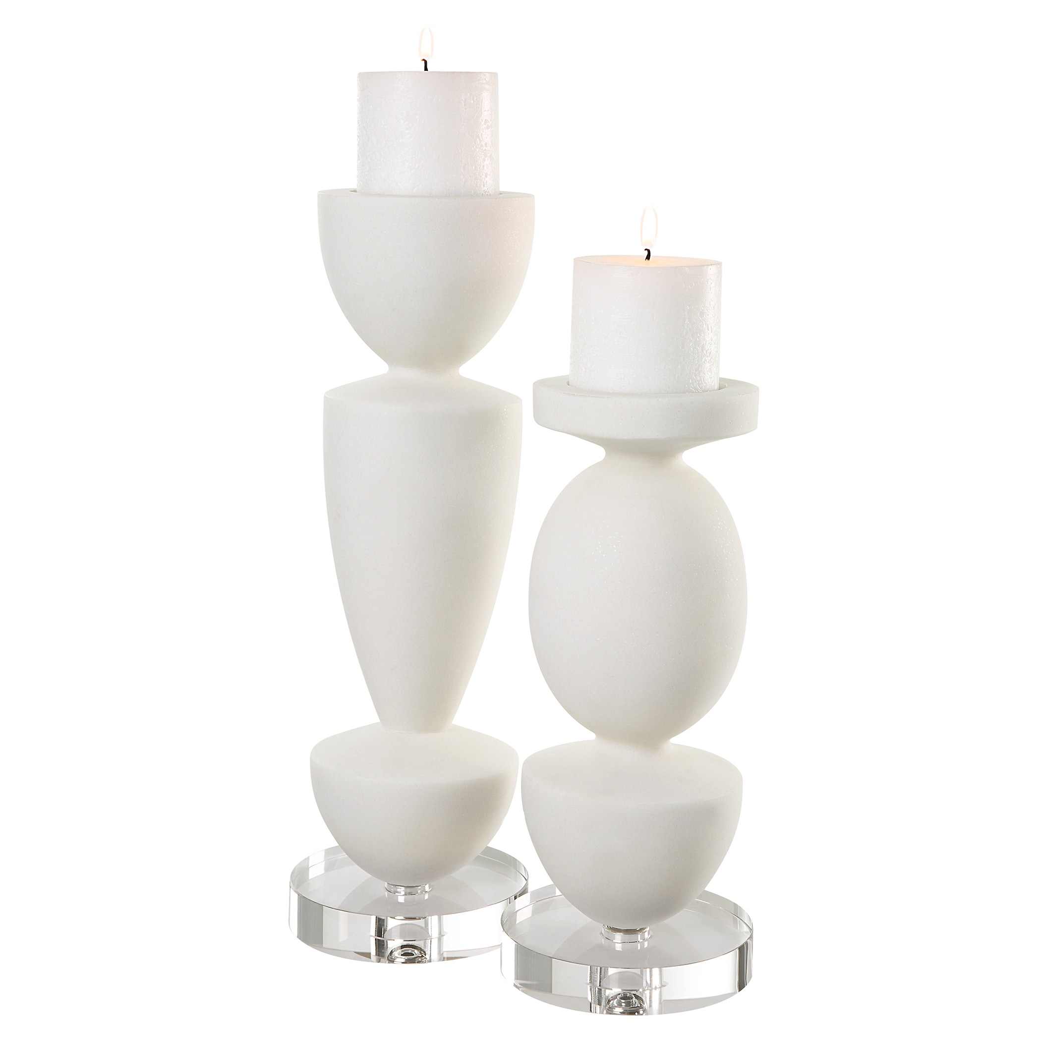 Uttermost Lido White Stone Candleholders (Set of 2) - 5"W x 16"H x 5"D