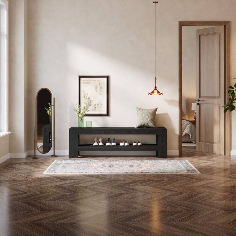 Wooden Entryway Bench with Storage Shelf, Console Shoe Bench, Hallway Kitchen End of Bed Accent Seat Storage Bench for Bedroom