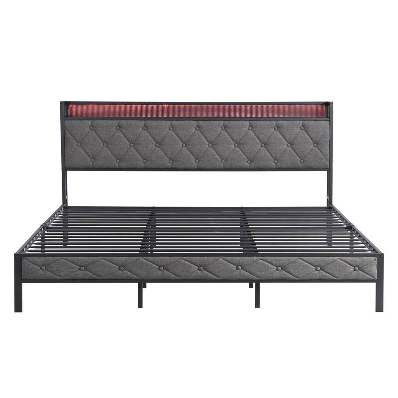 Noise Free Heavy Metal Platform Bed Frame with USB Ports & Light Control
