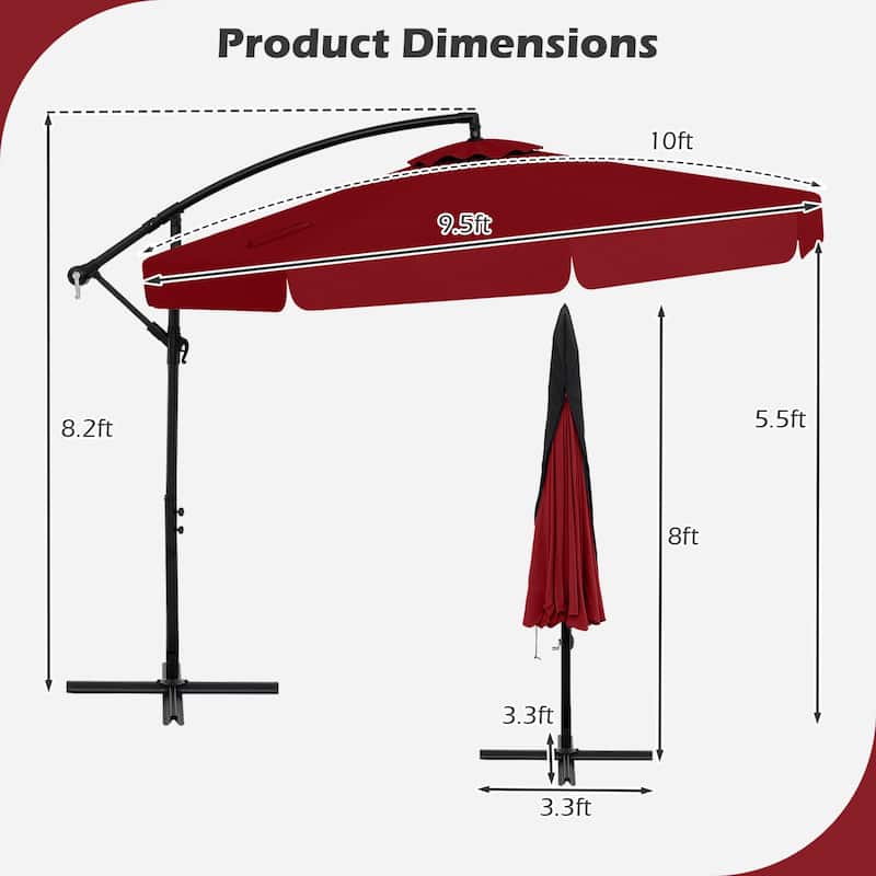 10FT Outdoor Cantilever Umbrella with Fade-Resistant Canopy Tilt Handle and Cover Included (Only Umbrella)