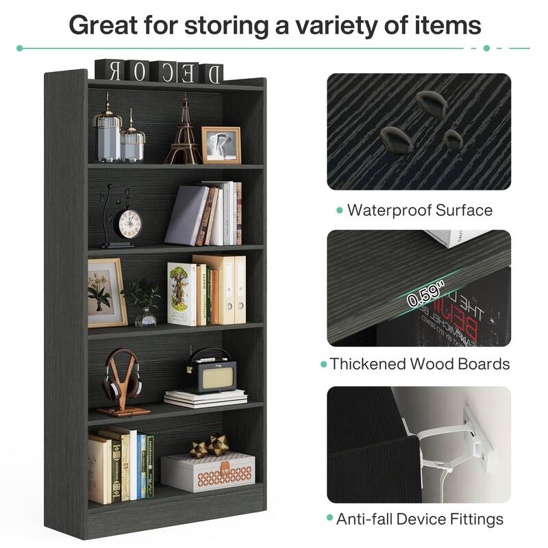 Modern 6 Tier Tall Bookcase with Storage Shelves