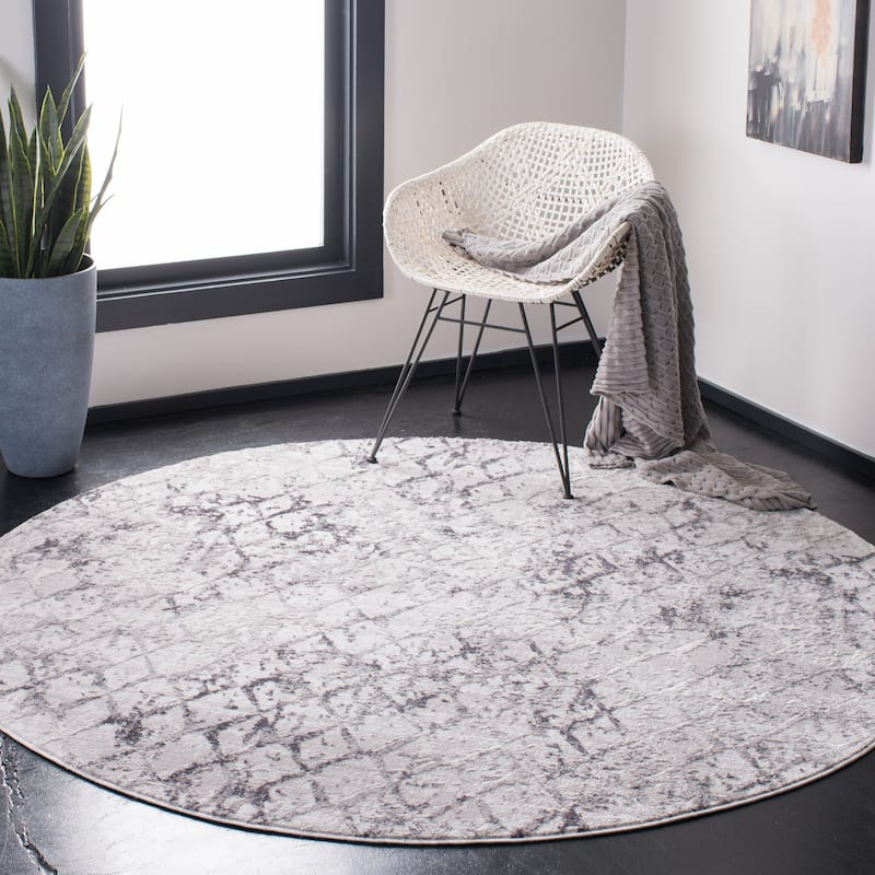 SAFAVIEH Amelia Selvete Modern Trellis Distressed Rug - 6'7" Round - Grey/Light Grey