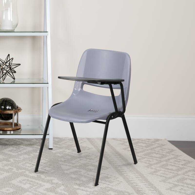 Ergonomic Shell Chair with Right Handed Flip-Up Tablet Arm - Black