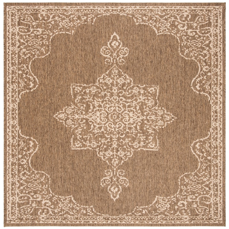 SAFAVIEH Linden Pascalle Indoor/ Outdoor Waterproof Patio Backyard Rug - 6'7" Square - Cream/Beige