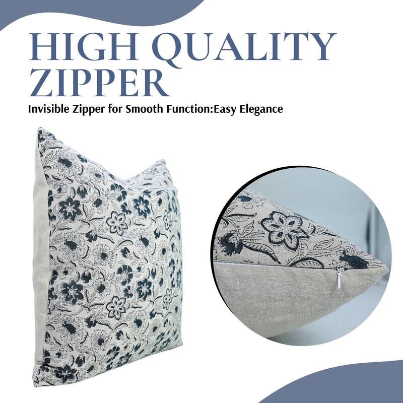 Linen Farmhouse Block print pillow Cover Jarul