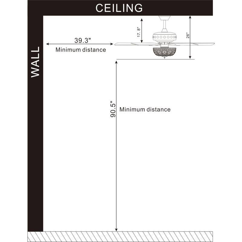 Jasiah 52 Inch Antique Copper Finish Mid-Century Style Crystal Ceiling Fan with Remote