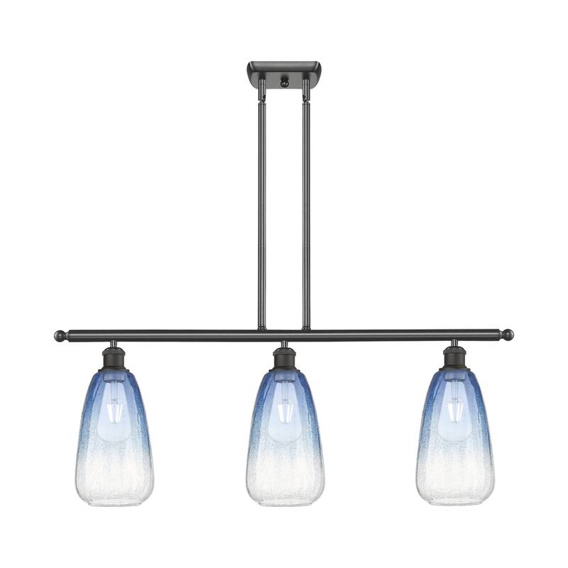 Innovations Lighting Endless Possibilities Ballston - Brookhaven Almond - 3 Light 36" Stem Hung Island Light - Oil Rubbed Bronze/Sapphire Blue