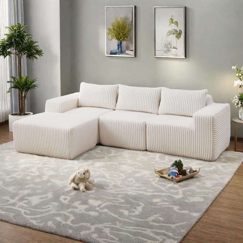 125" Fabric L-Shaped Sectional Sofa with Deep Seats, Right Chaise and Modular Design