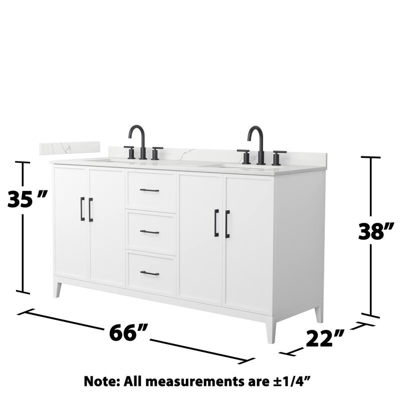 Elan 66-inch Double Vanity, 3 Hole Quartz Top