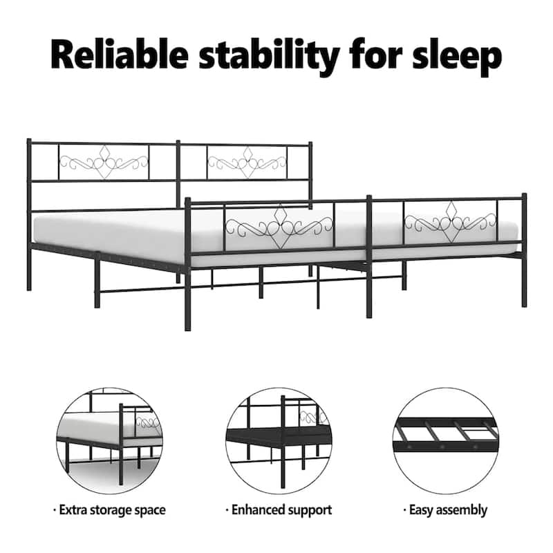vidaXL 12 Inches Black California King Metal Bed Frame No Mattress