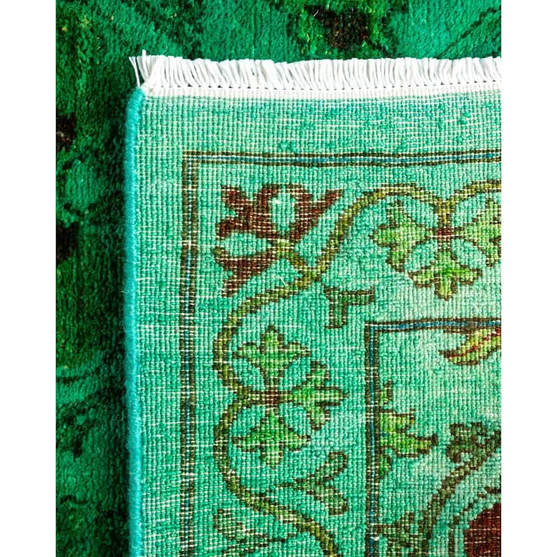 Overton Hand Knotted Wool Vintage Inspired Modern Contemporary Overdyed Green Area Rug - 3' 2" x 5' 6"