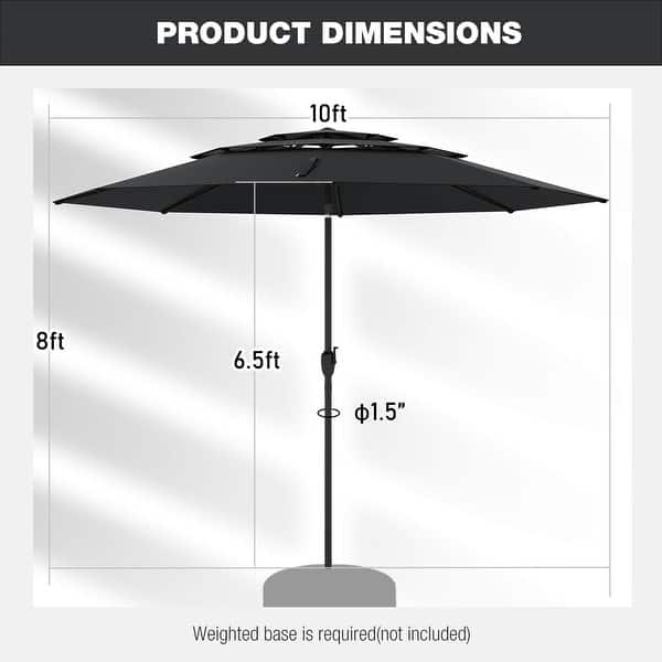 dimension image slide 4 of 7, Costway 10 ft 3-tier Vented Patio Umbrella Large Market Table Umbrella