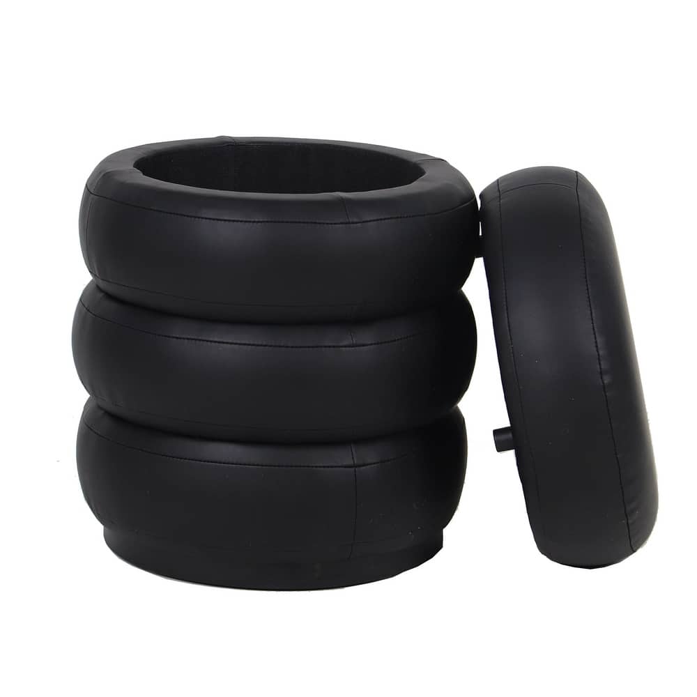 Glitzhome 19.5"H Leather Upholstered Storage Ottoman or Accent Stool