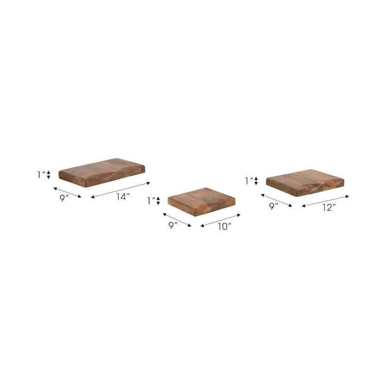 Wood Floating Wall Shelves Set of 3 - Brown, 10/12/14" - 14.0"