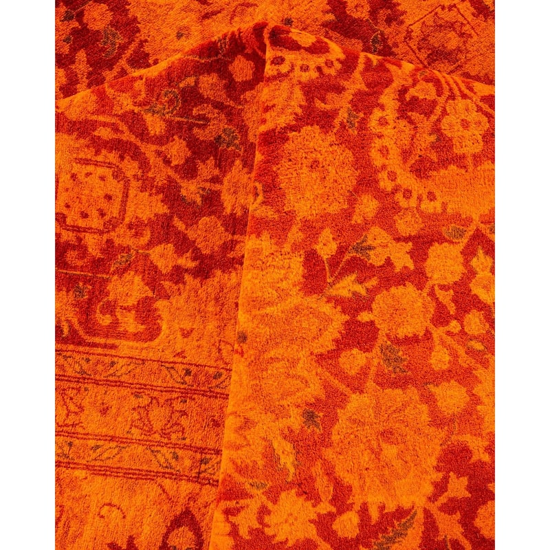 Overton Hand Knotted Wool Vintage Inspired Modern Contemporary Overdyed Orange Area Rug - 8' 10" x 12' 4"