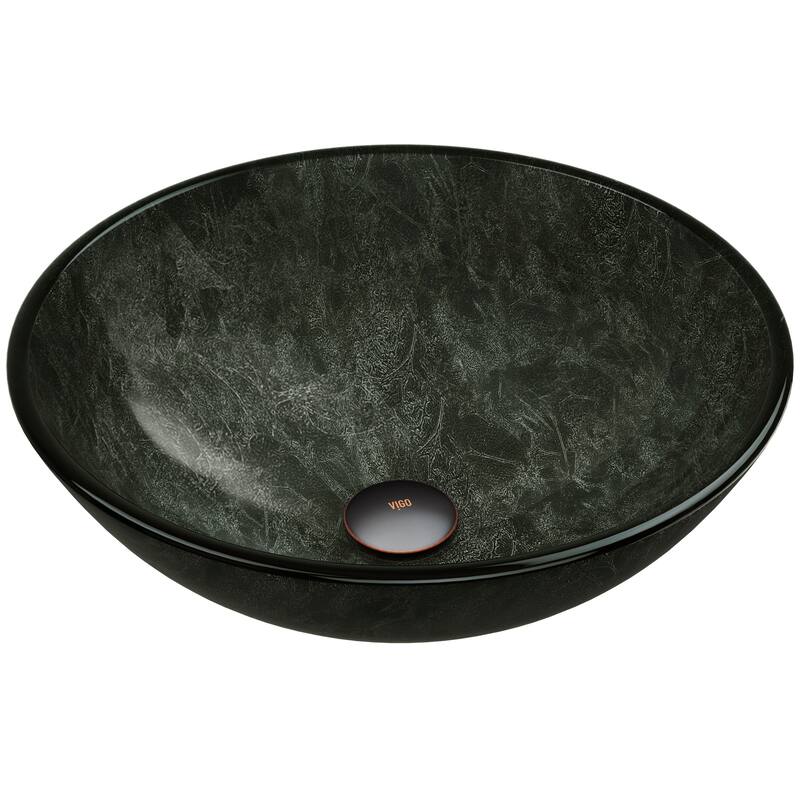 VIGO Giovanni 17"L x 17"W x 6"H Glass Round Vessel Bathroom Sink - Gray Onyx