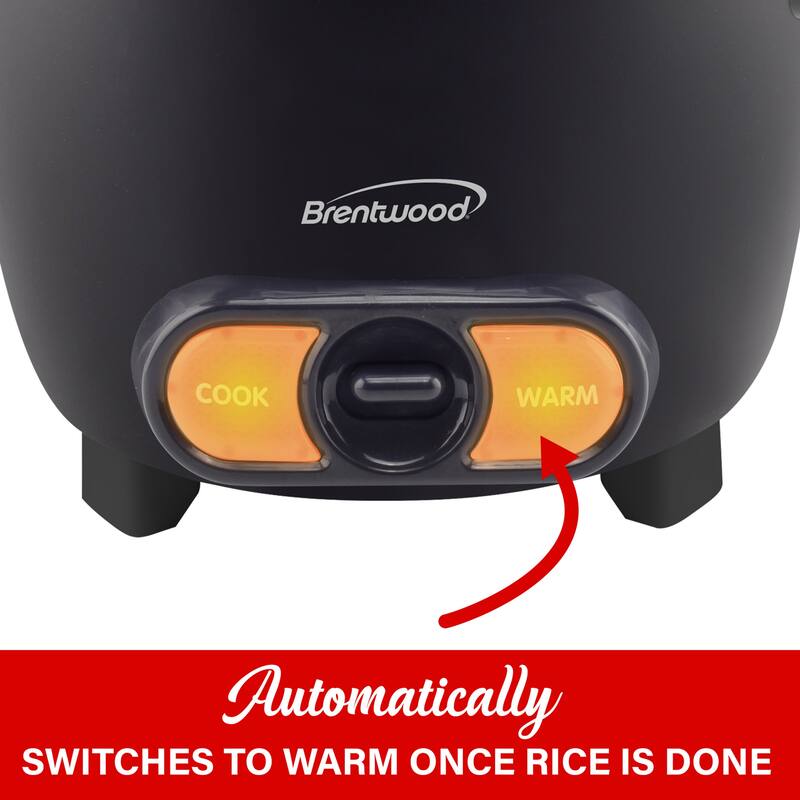 Brentwood 3 Cup Uncooked/6 Cup Cooked Non Stick Rice Cooker in Black - 3 Cups