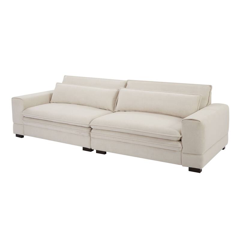Mid-Century Modern Upholstered Loveseat Sofa - Beige Fabric 2-Seater for Living Room, Bedroom