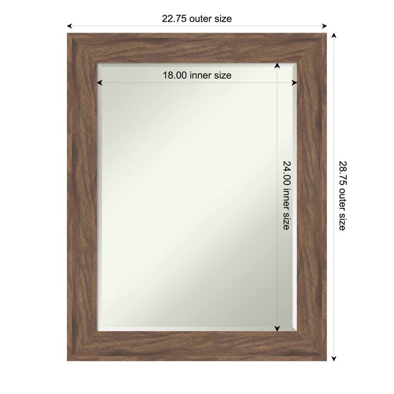 Pia Half-Inch-Bevel Framed Bathroom Vanity Wall Mirror - Pia Medium Brown - 23 x 29 in