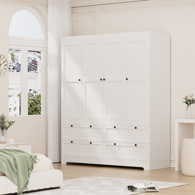 Meyreso White Modular Wardrobe Closet with Drawers, Convertible Stacking Armoire - N/A