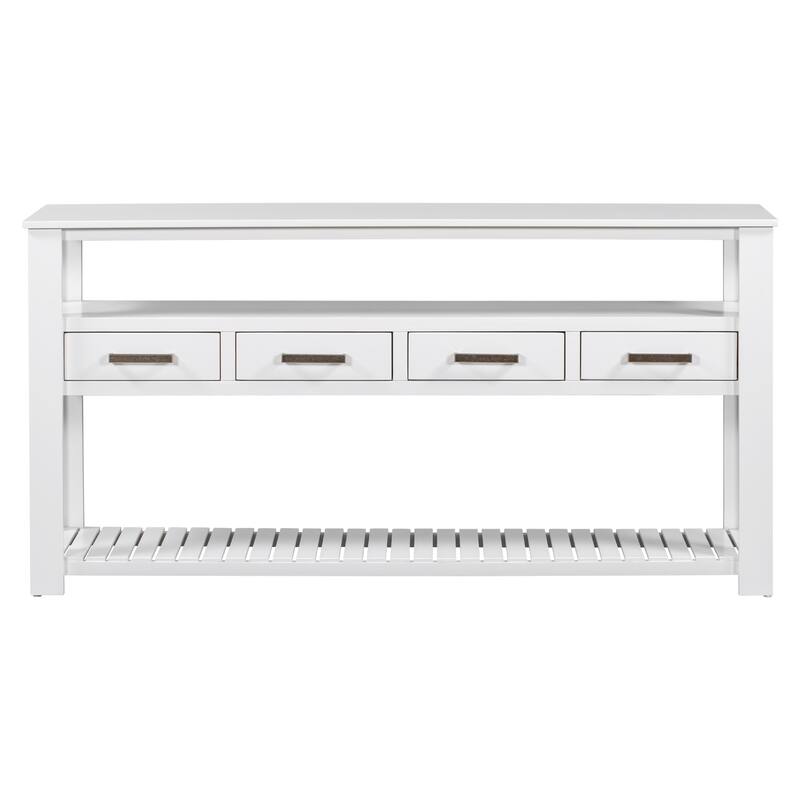 2-Tier Console Table Sofa Table with 4 Drawers and 2 Shelves, Accent Table Hallway Tables with vintage Aluminum Handle