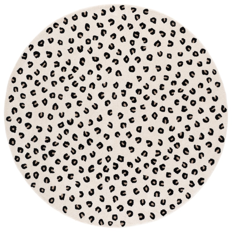 SAFAVIEH Handmade Fifth Avenue Margitta Animal Print Wool Rug - 6' Round - Ivory/Black