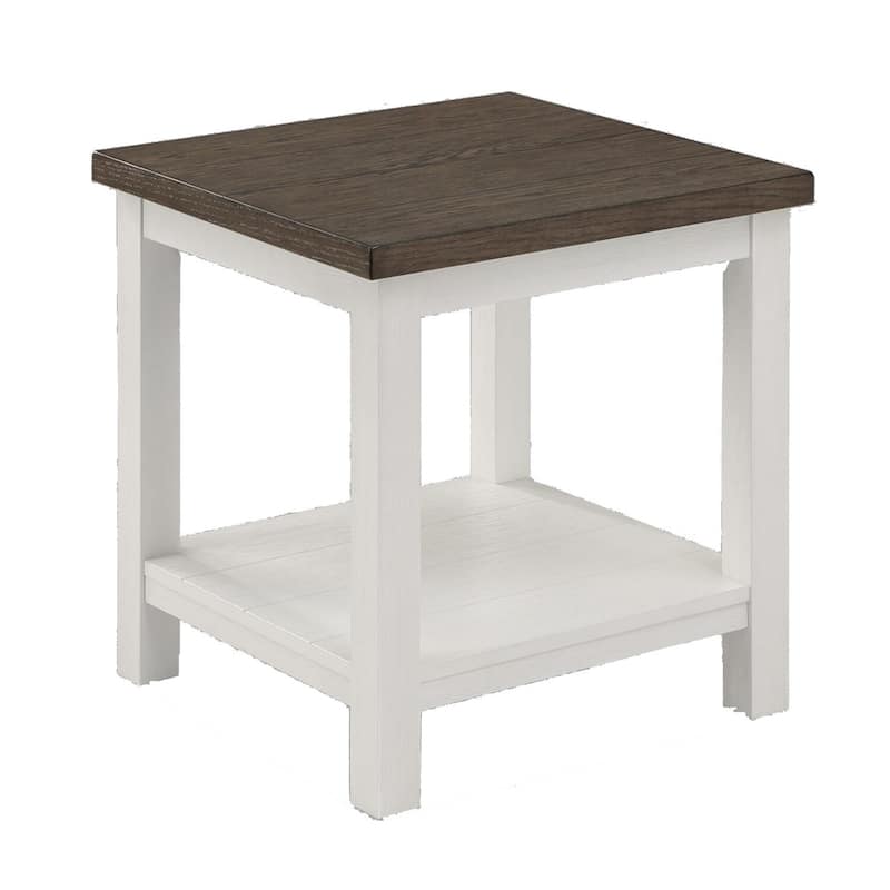 22 in. White and Brown Square Wood End Table, Sturdy Build End Side Table for Living Rooms