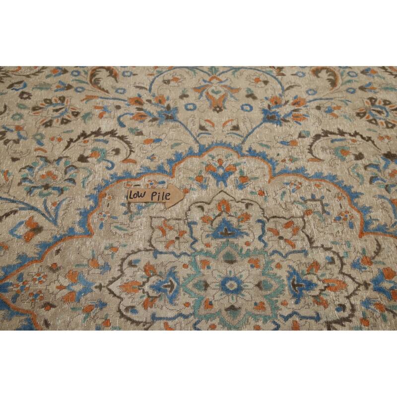 Hand Knotted Oriental 100% Wool Carpet Traditional Floral Beige & Ivories Tabriz Area Rug - 13' 1'' X 9' 9''