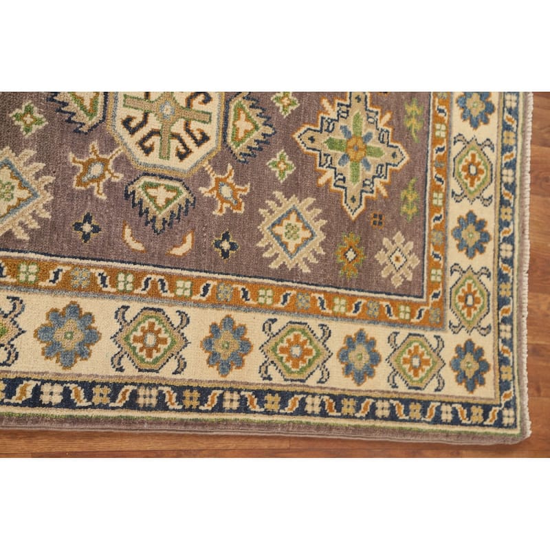 Geometric Brown Kazak Oriental Accent Rug Handmade Wool Carpet - 2'9" x 4'2"