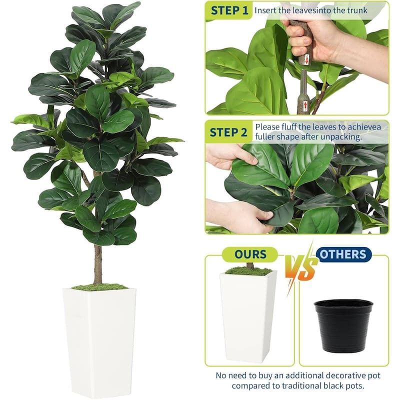 Artificial Fiddle Leaf Fig Tree, Realistic Fake Plant with Pots