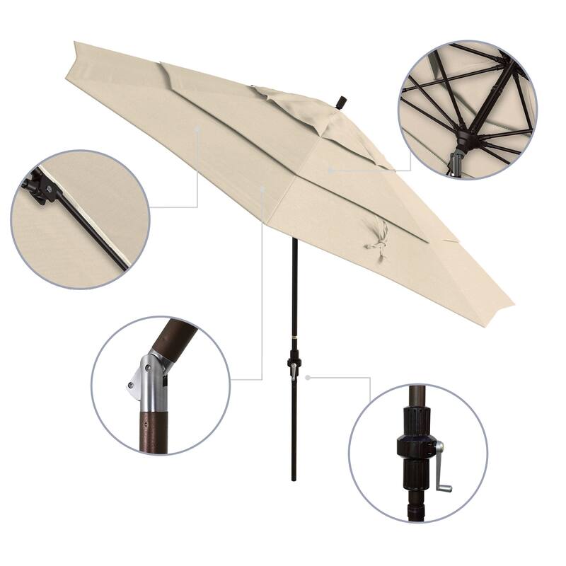 California Umbrella 11' Sun Master Patio Umbrella Bronze Aluminum Pole Fiberglass Ribs Crank Lift Tilt Olefin Royal Blue