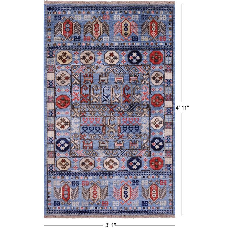 Golden Nile Blue Turkmen Ersari Hand Knotted Wool Rug - 3' 1" X 4' 11"