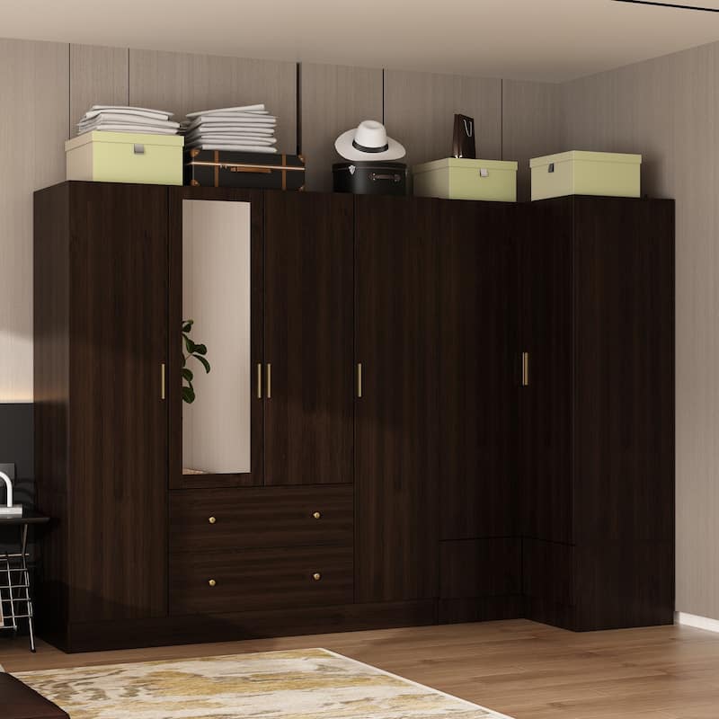 63"W Family Wardrobe/Armoire/Closet by Timechee with Mirror Doors