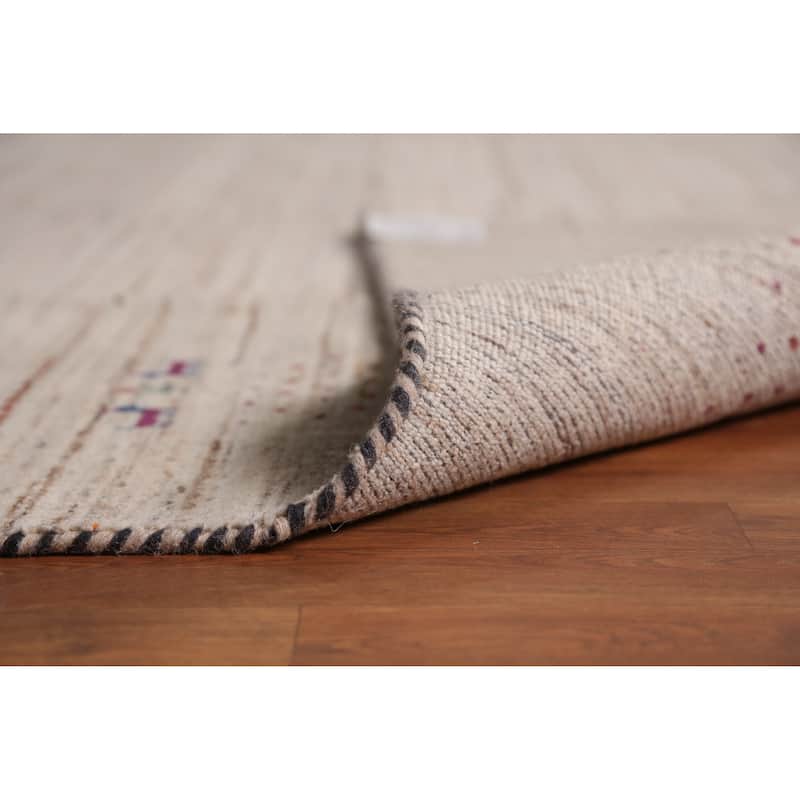 Tribal Gabbeh Indian Area Rug Hand-Knotted Oriental Beige Wool Carpet - 8'2" x 9'9"