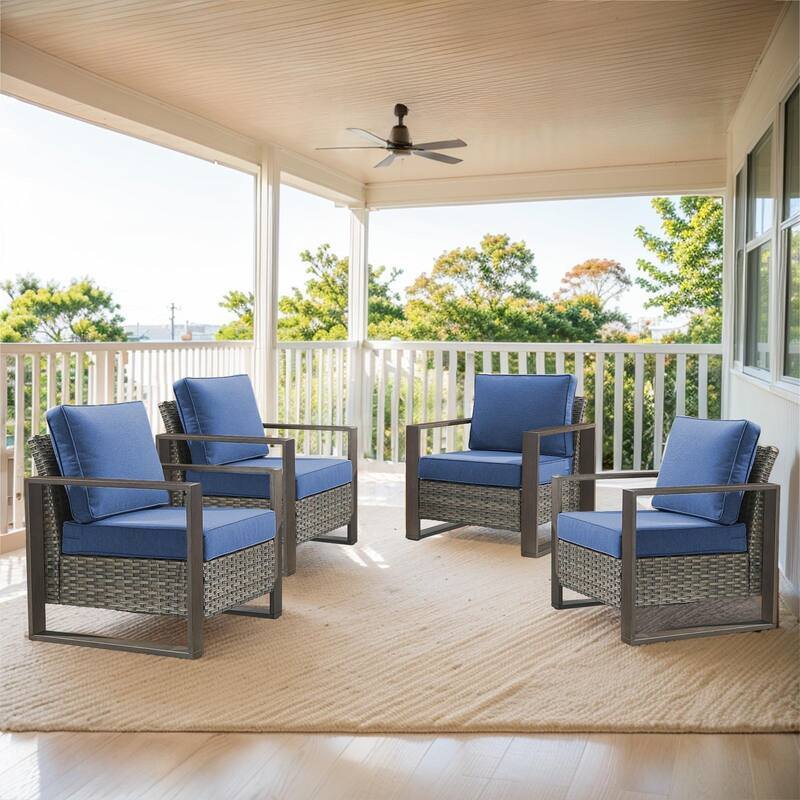 Gymojoy Outdoor Dining Chairs Set of 4 Patio Chairs - Grey - Grey - Blue