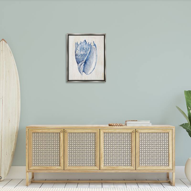 Stupell Nautical Soft Blue Conch Framed Floater Canvas Wall Art Design By Susan Arnot