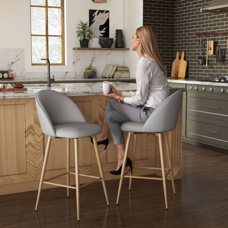 Homy Casa Set of 2 Upholstered Counter Stools with Curved Back and Metal Legs for Kitchen Islands,Breakfast Bars - N/A