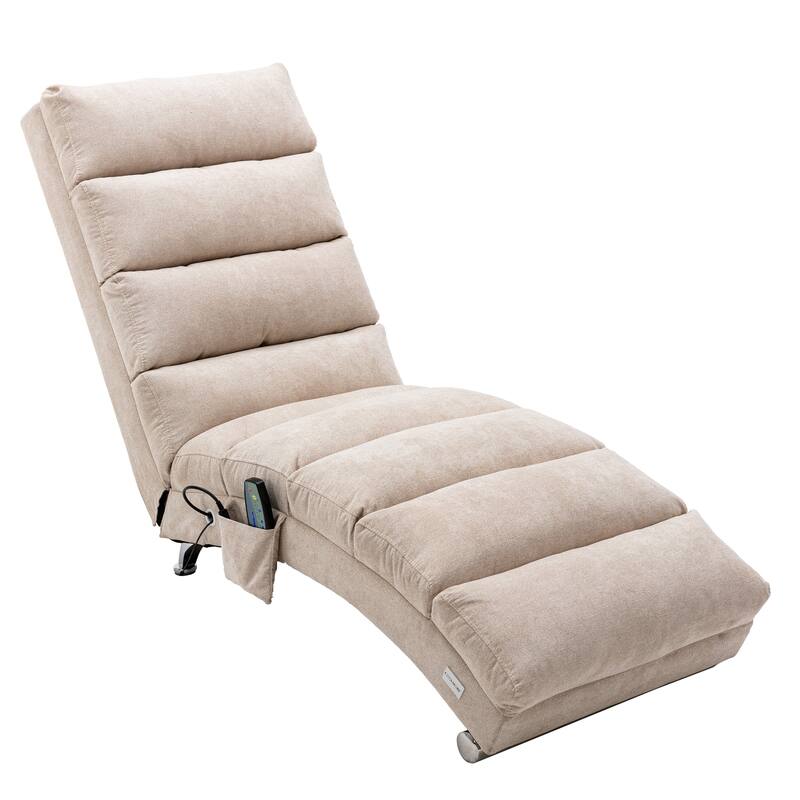 Luxury Upholstered Chaise Lounge Chair with Vibration for Relaxation, Fixed Back Fabric Leisure Recliner Sofa