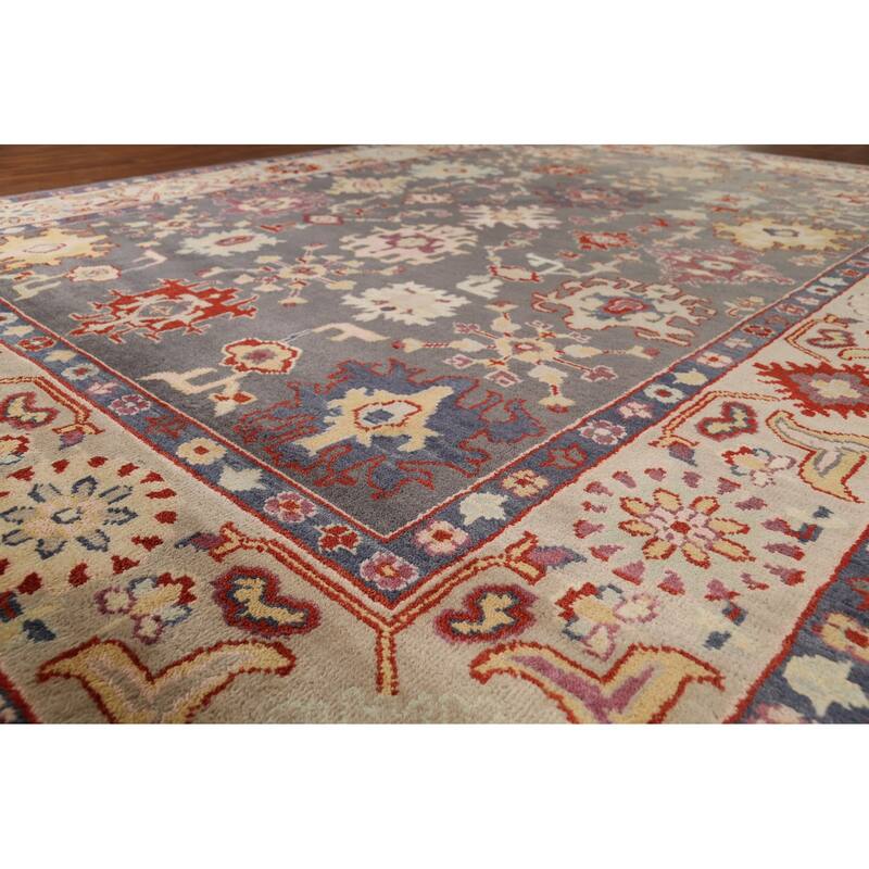 All-Over Grey Oushak Oriental Area Rug Handmade Wool Carpet - 8'11"x 11'10"