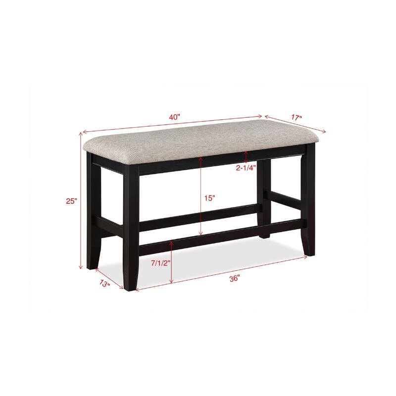 Farmhouse Style 1pc Black Light Gray Counter Height Bench Footrest Upholstered Seat Wooden Furniture