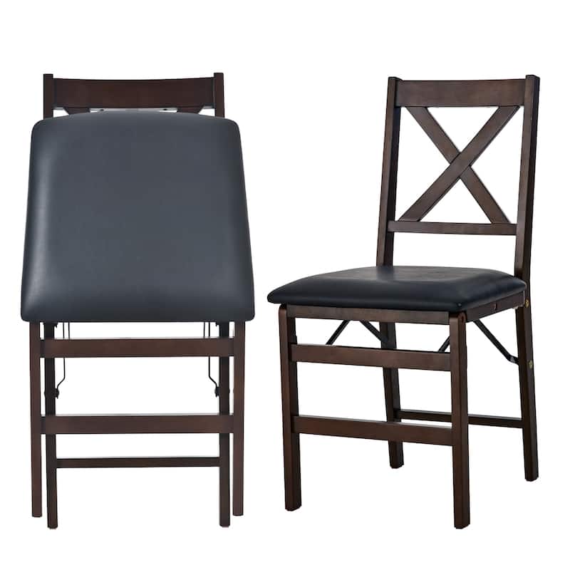 Folding Dining Chairs Set of 2 - Upholstered Wooden Frame - Indoor/Outdoor Space Saver - Pre-Assembled - Set of 2