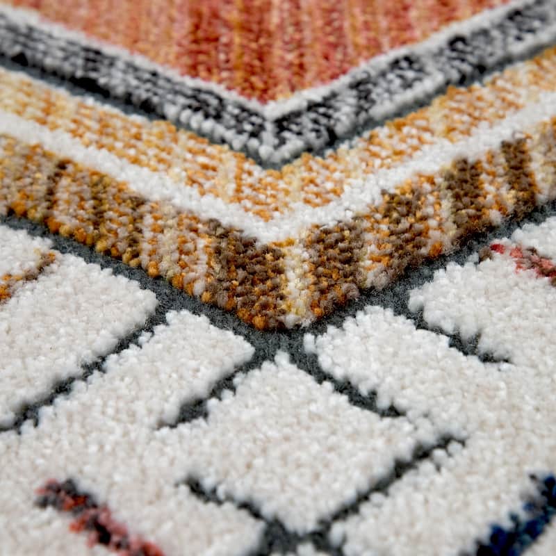 Ethnic Design Rug in Cream with Traditional colorful Patterns