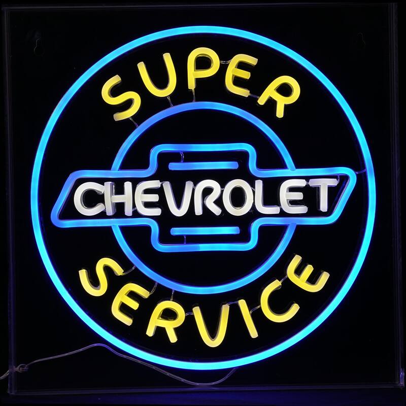 Licensed Chevrolet Super Service Acrylic LED Wall Decor Sign - 16" x 16" - 16" x 16" - 16" x 16" - Blue