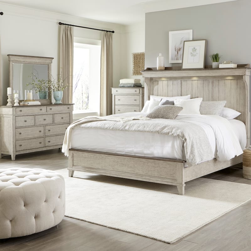 Liberty Furniture Ivy Hollow Mantle Bed, Dresser & Mirror, Chest, Night Stand - King, Queen - Bed, Dresser, Mirror, and Chest - King