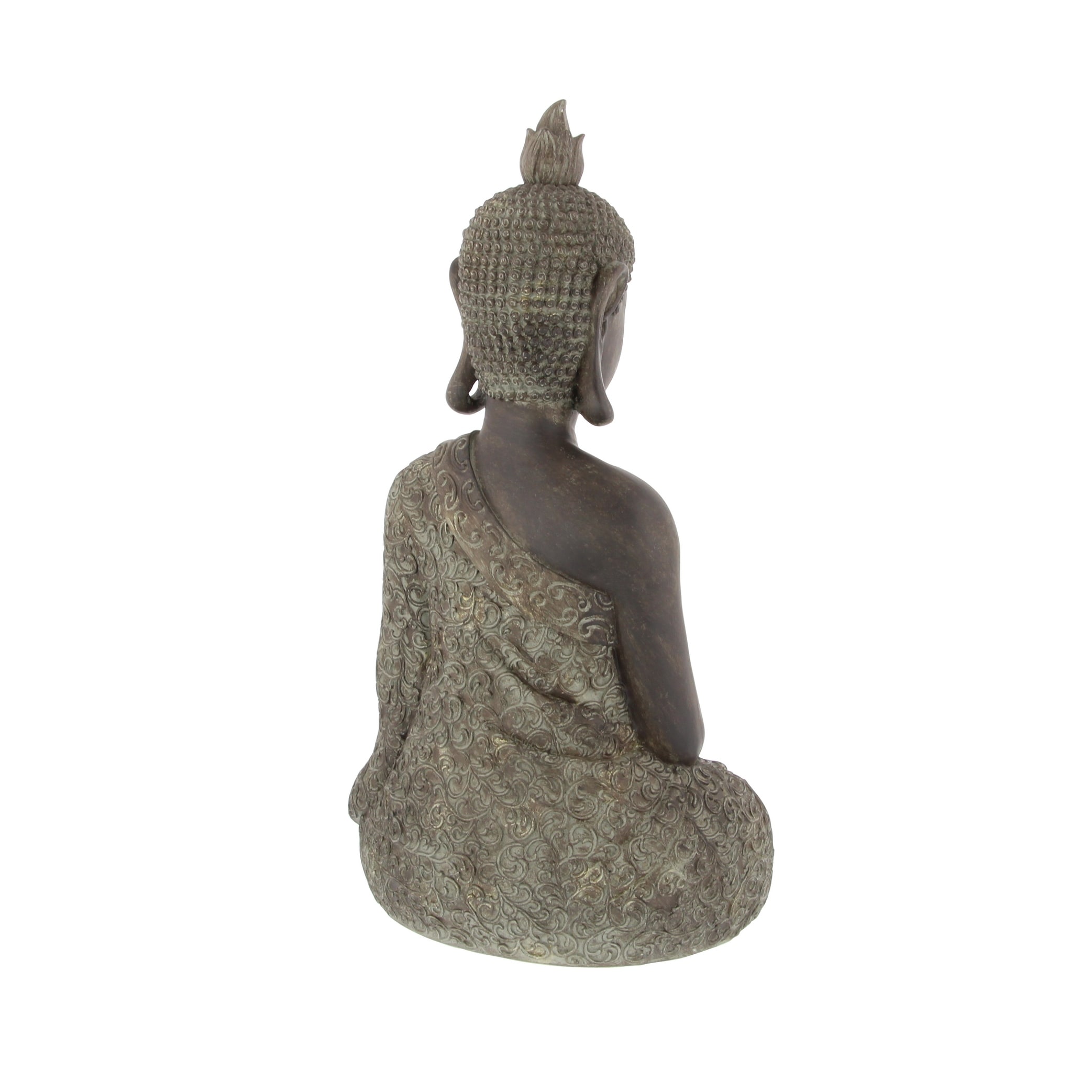 Thai Buddha Figur meditierend verwitterte Steinoptik Buddhismus grün Höhe 21 cm 